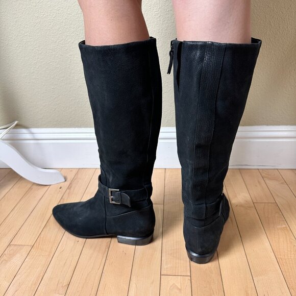 NINE WEST Black Suede Flat Riding Boot Size 8.5M Pointed Toe - Picture 7 of 16